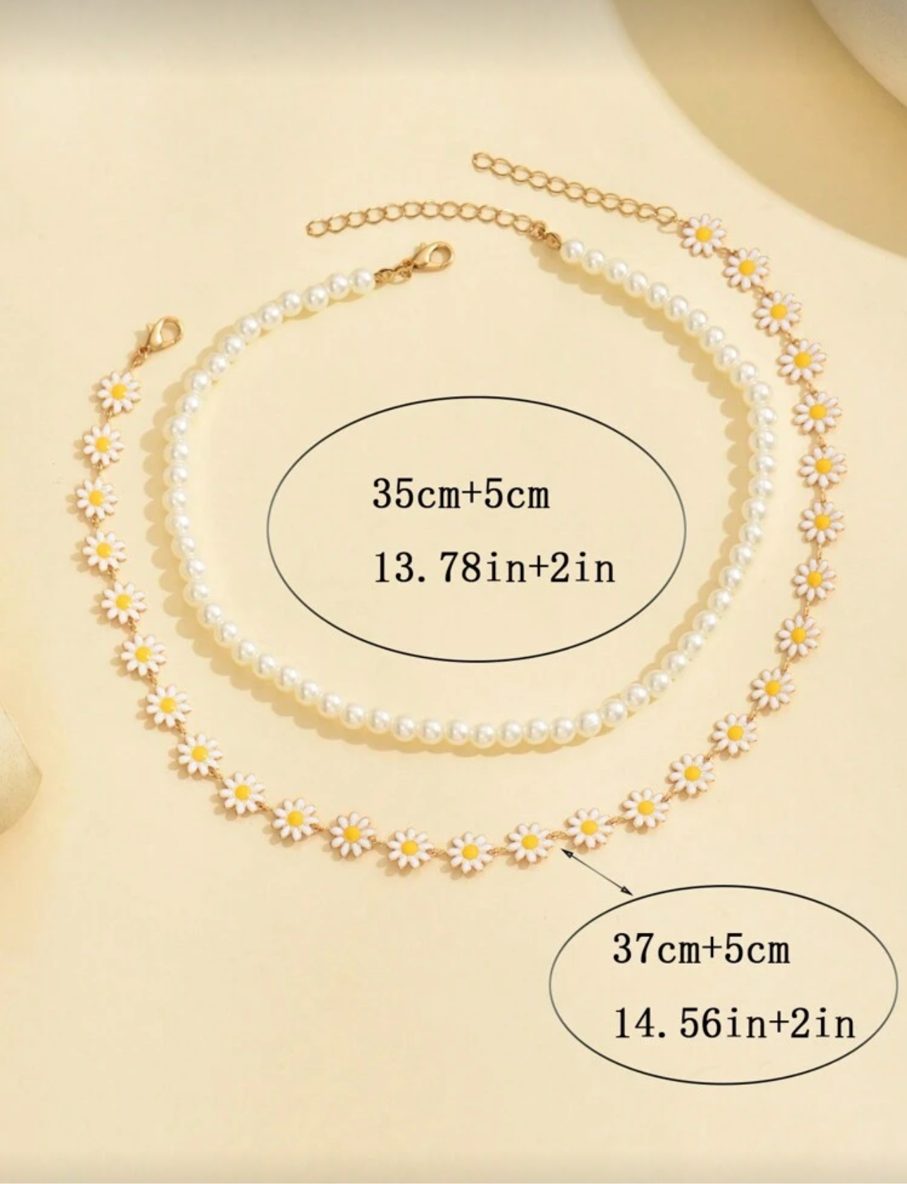 Set de 2 collares perlas y margaritas