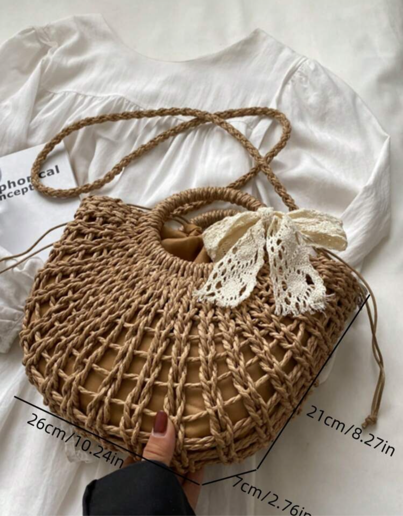 Cartera de paja con lazo