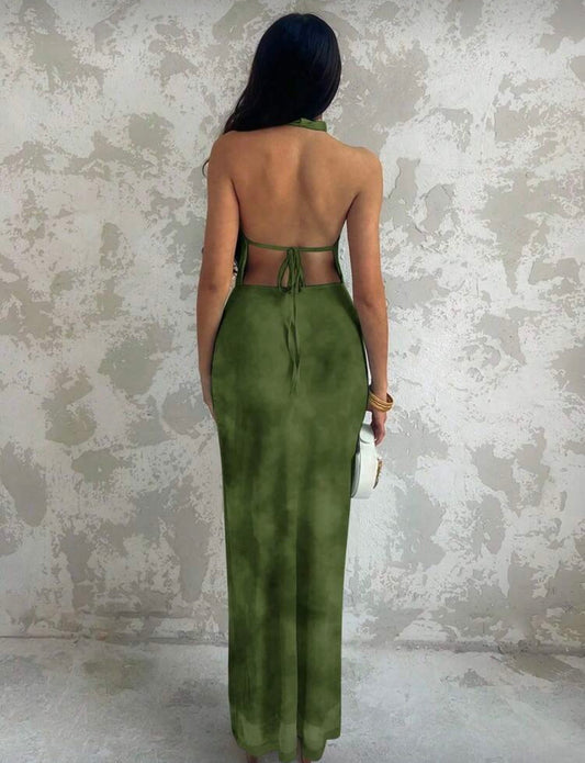 Vestido largo estampado con escote