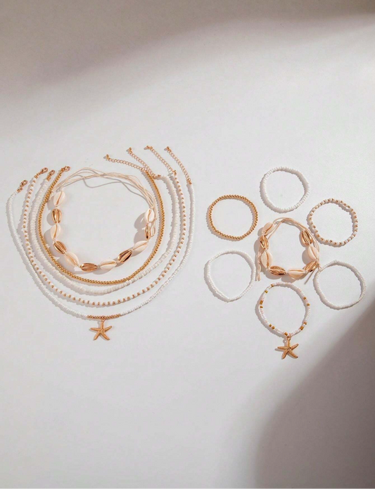 Set blanco de 5 collares y pulseras