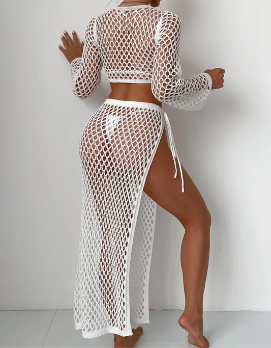 Conjunto de malla top con falda