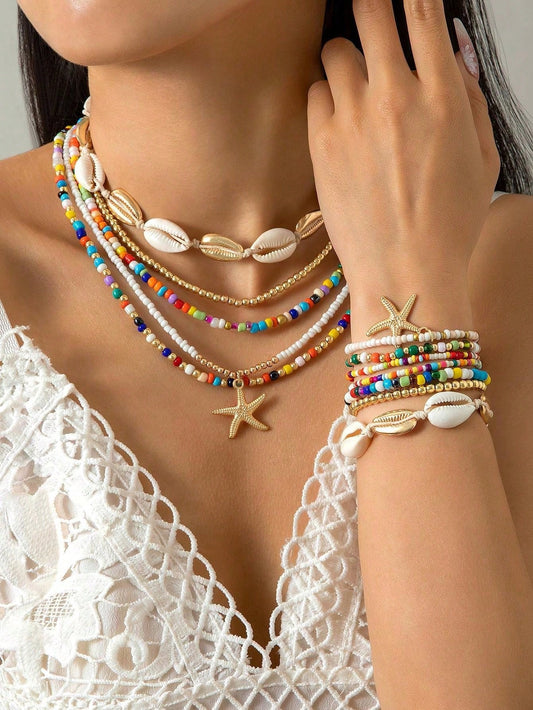 Set colorido de 5 collares y pulseras