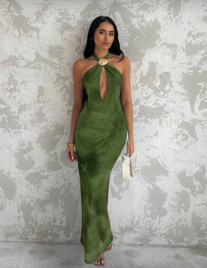 Vestido largo estampado con escote