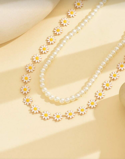 Set de 2 collares perlas y margaritas