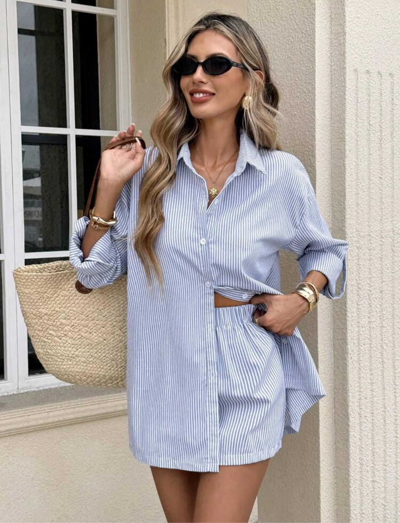 Conjunto Oversize de rayas