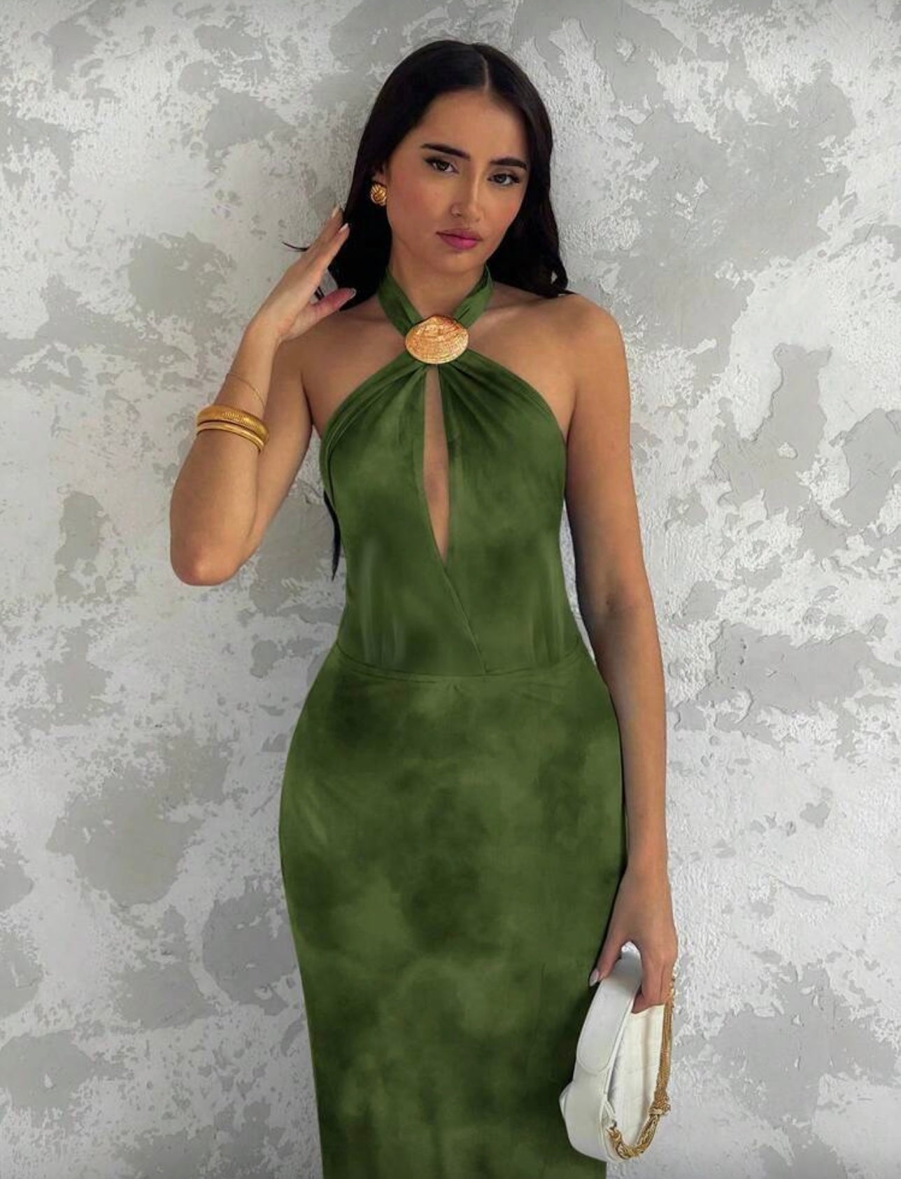 Vestido largo estampado con escote