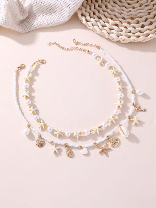 Set de collar playero con caracolas