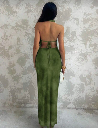 Vestido largo estampado con escote