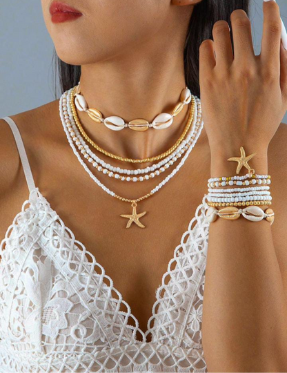 Set blanco de 5 collares y pulseras