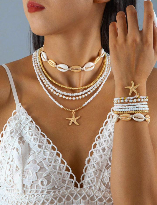 Set blanco de 5 collares y pulseras