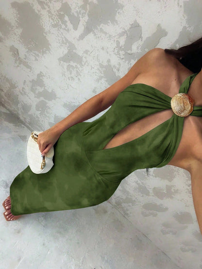 Vestido largo estampado con escote