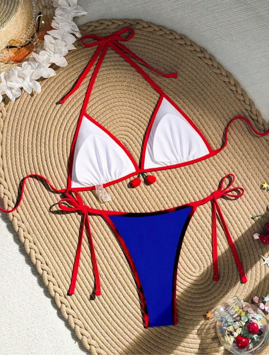 Bikini bi color ajustable con cereza