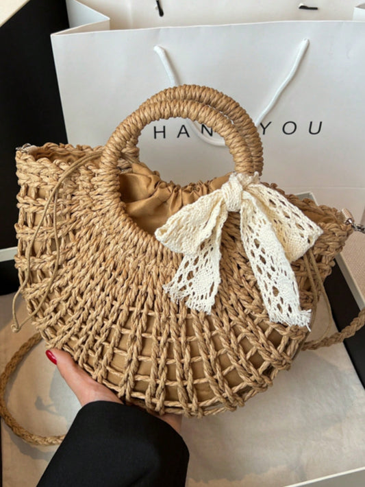 Cartera de paja con lazo