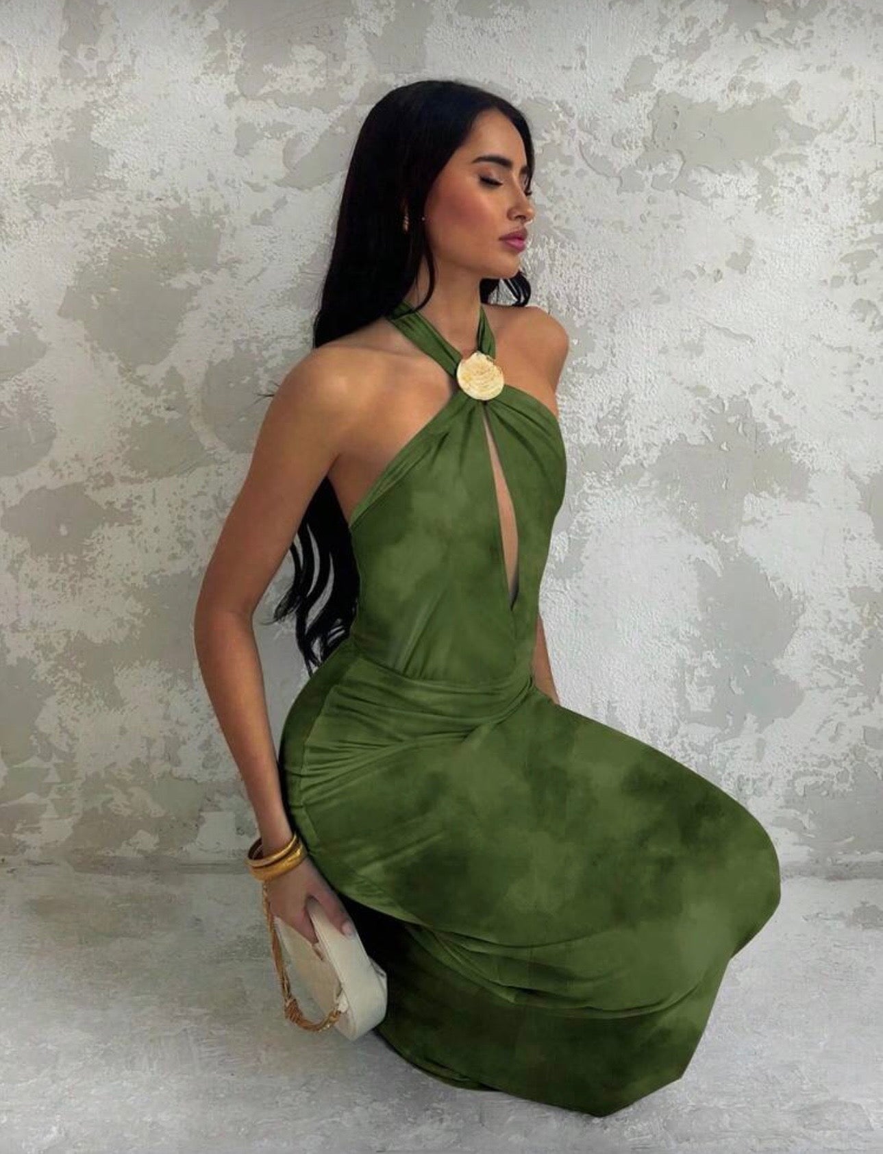 Vestido largo estampado con escote