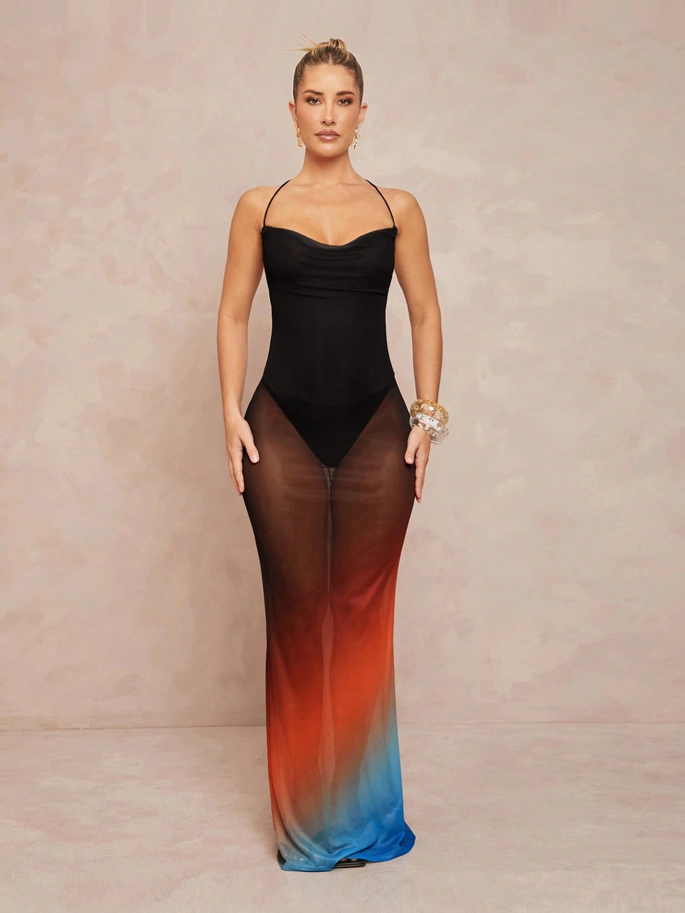 Vestido largo degradado transparente