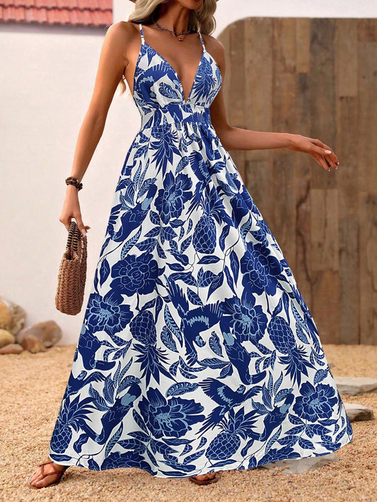 Vestido floreado con escote en la espalda