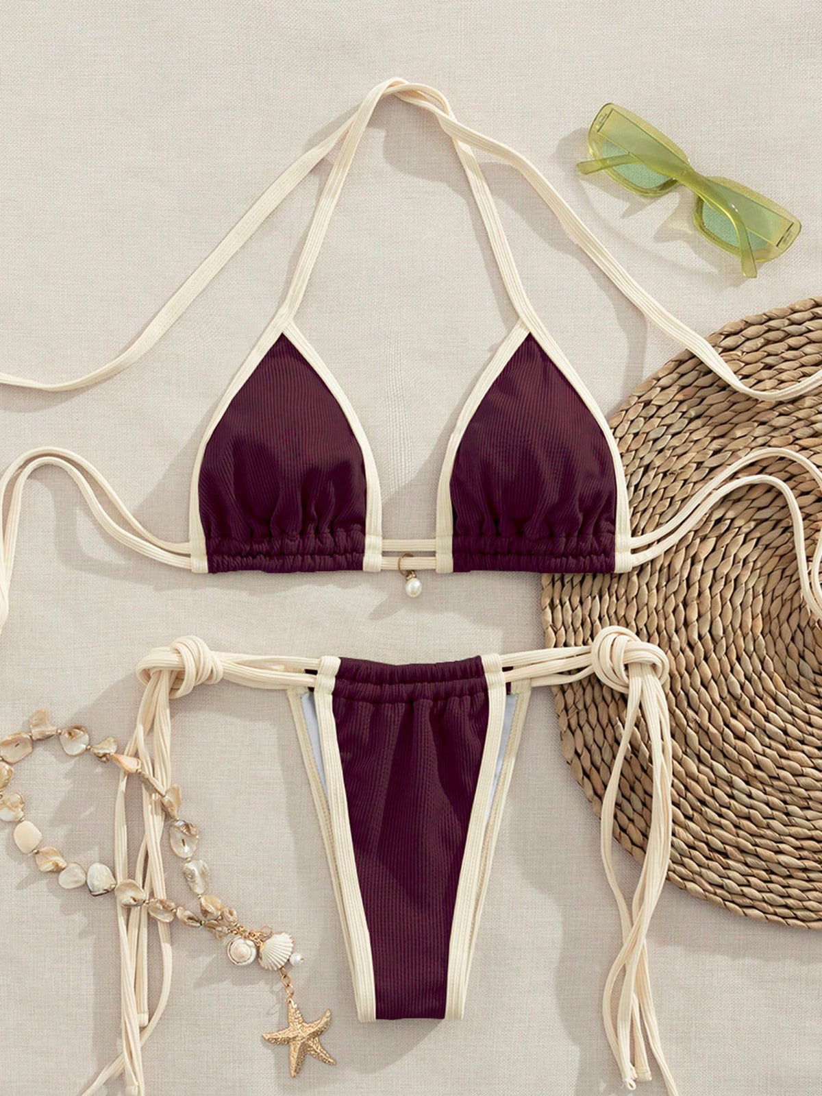 Bikini ajustable bi color acanalado
