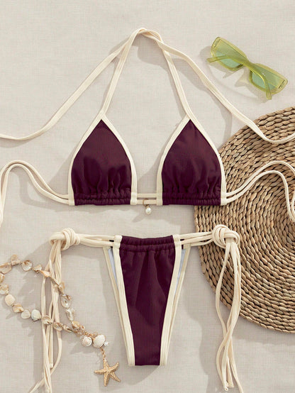 Bikini ajustable bi color acanalado