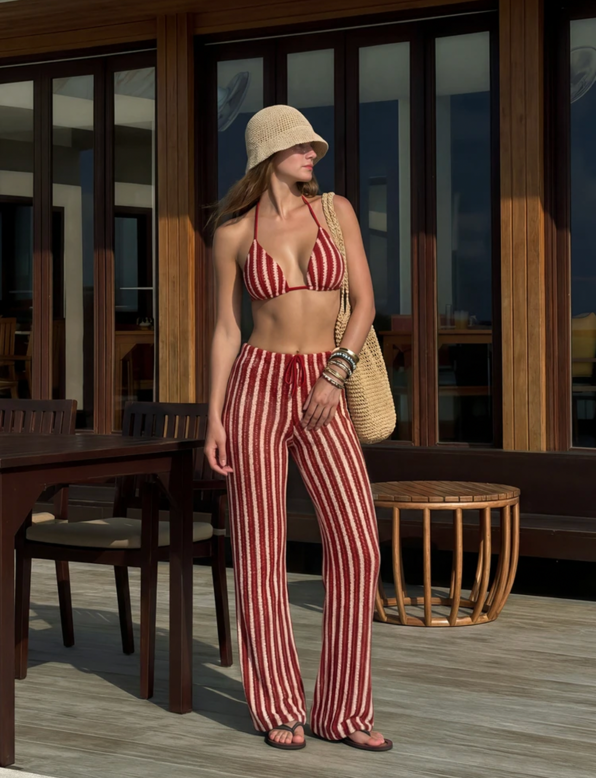 Conjunto bikini con pantalón tejido