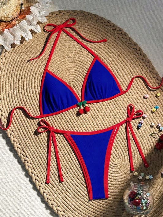Bikini bi color ajustable con cereza