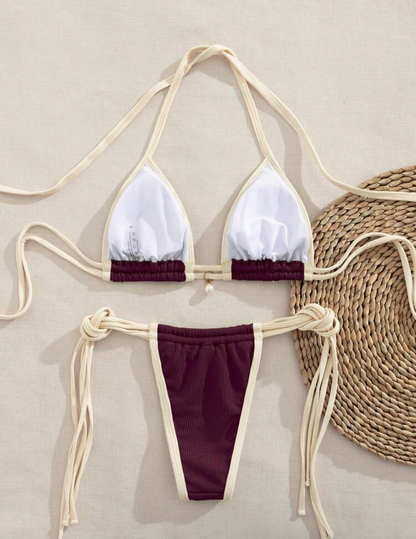 Bikini ajustable bi color acanalado